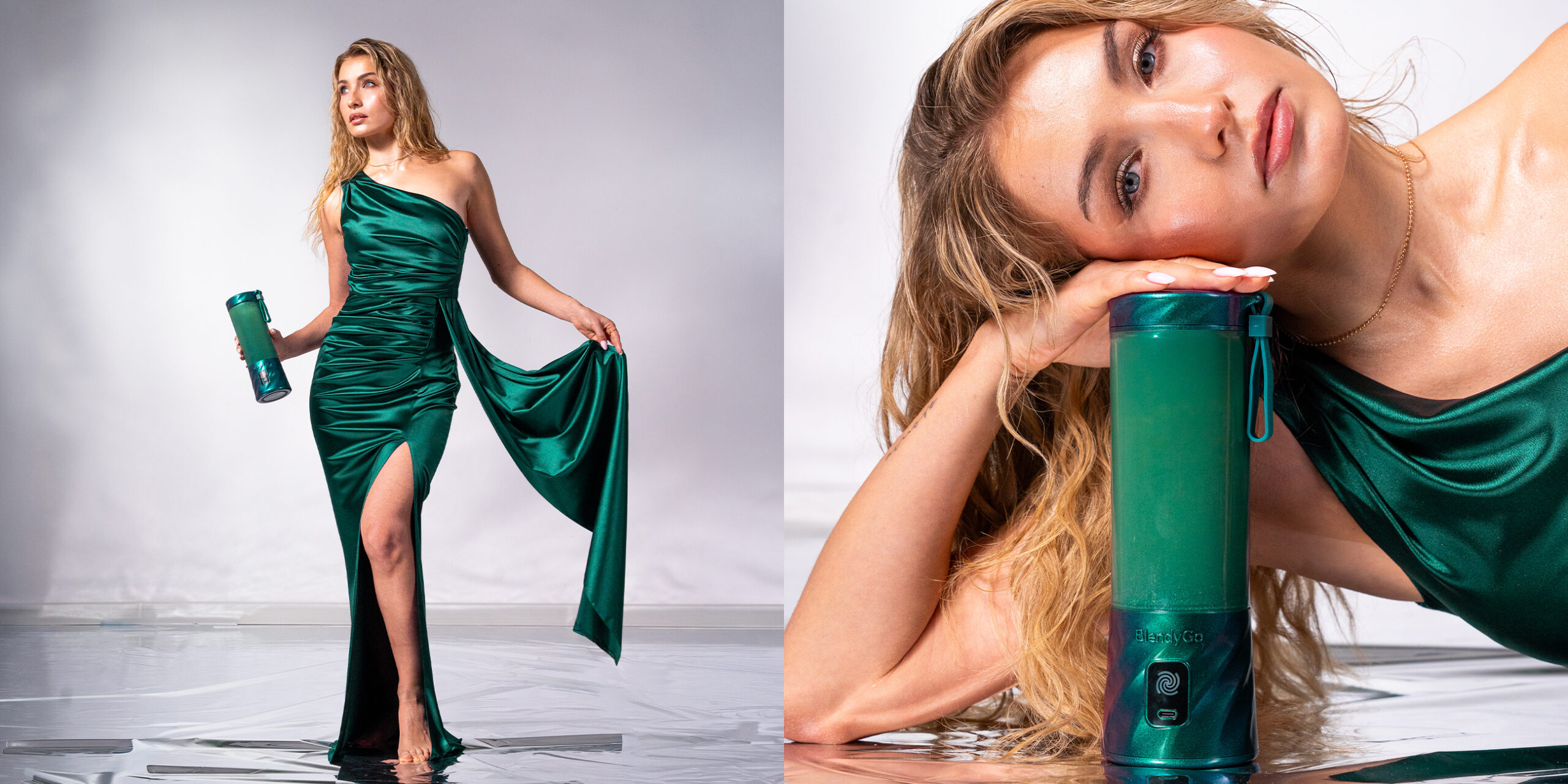Girl in green dress holding BlendyGo