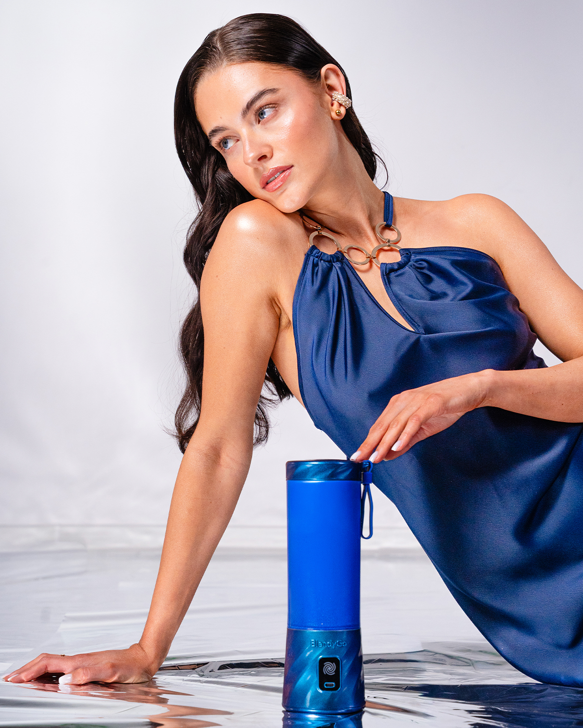 Girl in blue dress with BlendyGo